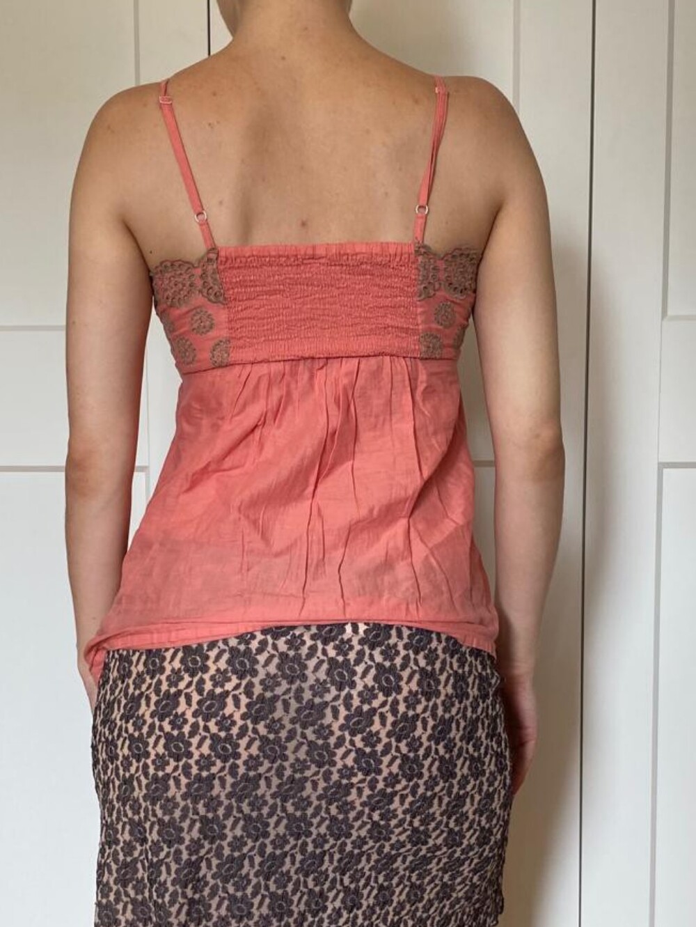 Suzy Shier Coral-Pink Lace-Trim Camisole Dress - Picture 2 of 2